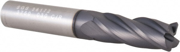 Kyocera SGS Precision Tools 38172 Corner Radius End Mill 3/8" Dia, 1" LOC, 0.03" Radius, 4 Flutes, Solid Carbide