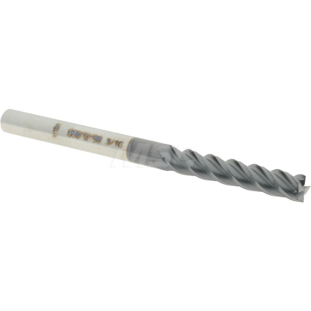 Accupro 88070156 Square End Mill 3/16'' Dia, 1'' LOC, 3/16'' Shank Dia, 2-1/2'' OAL, 4 Flutes, Solid Carbide