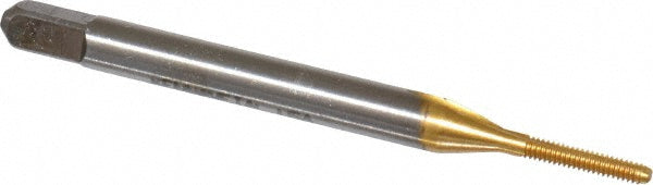 Kennametal 4130711 Straight Flute Tap #0-80 UNF, 2 Flute, Bottoming Chamfer, 2B Class of Fit, High-Speed Steel, Titanium Nitride Finish