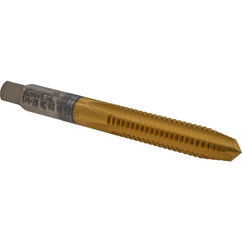 Kennametal 1544520 Straight Flute Tap 1/4-20 UNC, 4 Flute, Plug Chamfer, 3B Class of Fit, High-Speed Steel, Titanium Nitride Finish