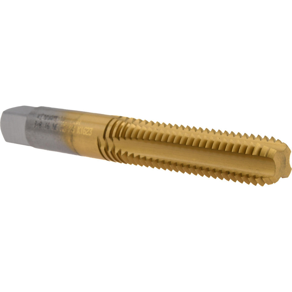 Kennametal 1544539 Straight Flute Tap 3/8-16 UNC, 4 Flute, Bottoming Chamfer, 3B Class of Fit, High-Speed Steel, Titanium Nitride Finish