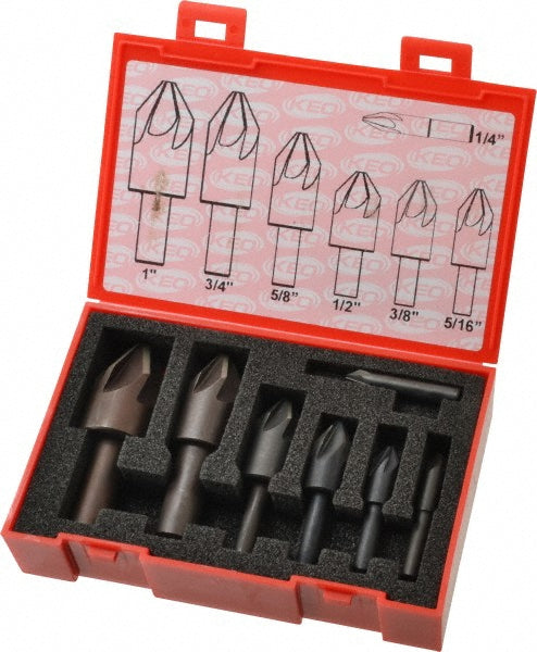 Keo 919-000-333 Countersink Set 7 Pc, 1/4 to 1" Head Dia, 6 Flute, 60 ° Included Angle