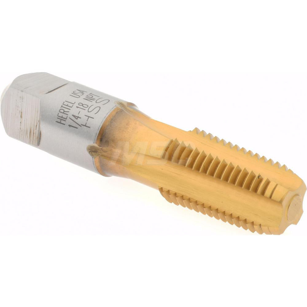 Hertel G127206T-S Standard Pipe Tap 1/4-18, NPT, 4 Flutes, High Speed Steel, TiN Finish