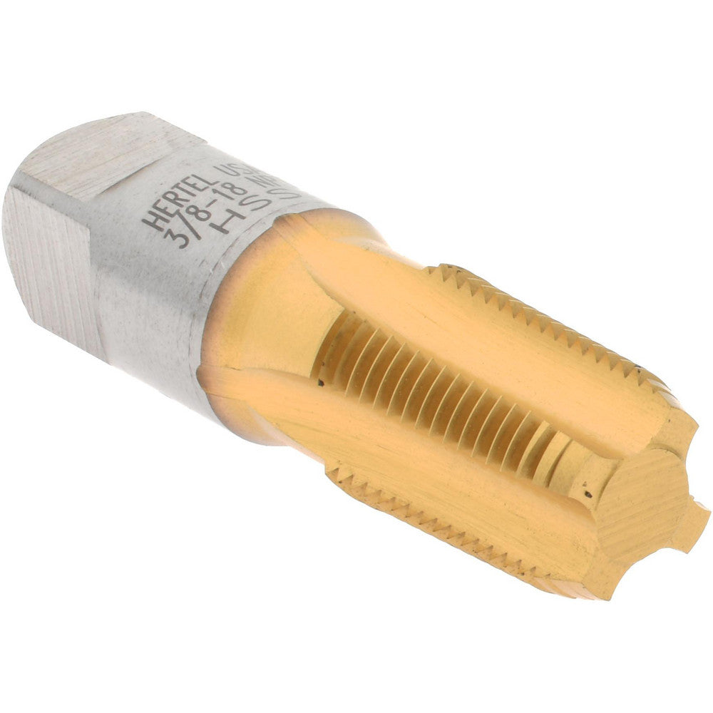 Hertel G127360T-S Standard Pipe Tap 3/8-18, NPT, 4 Flutes, High Speed Steel, TiN Finish