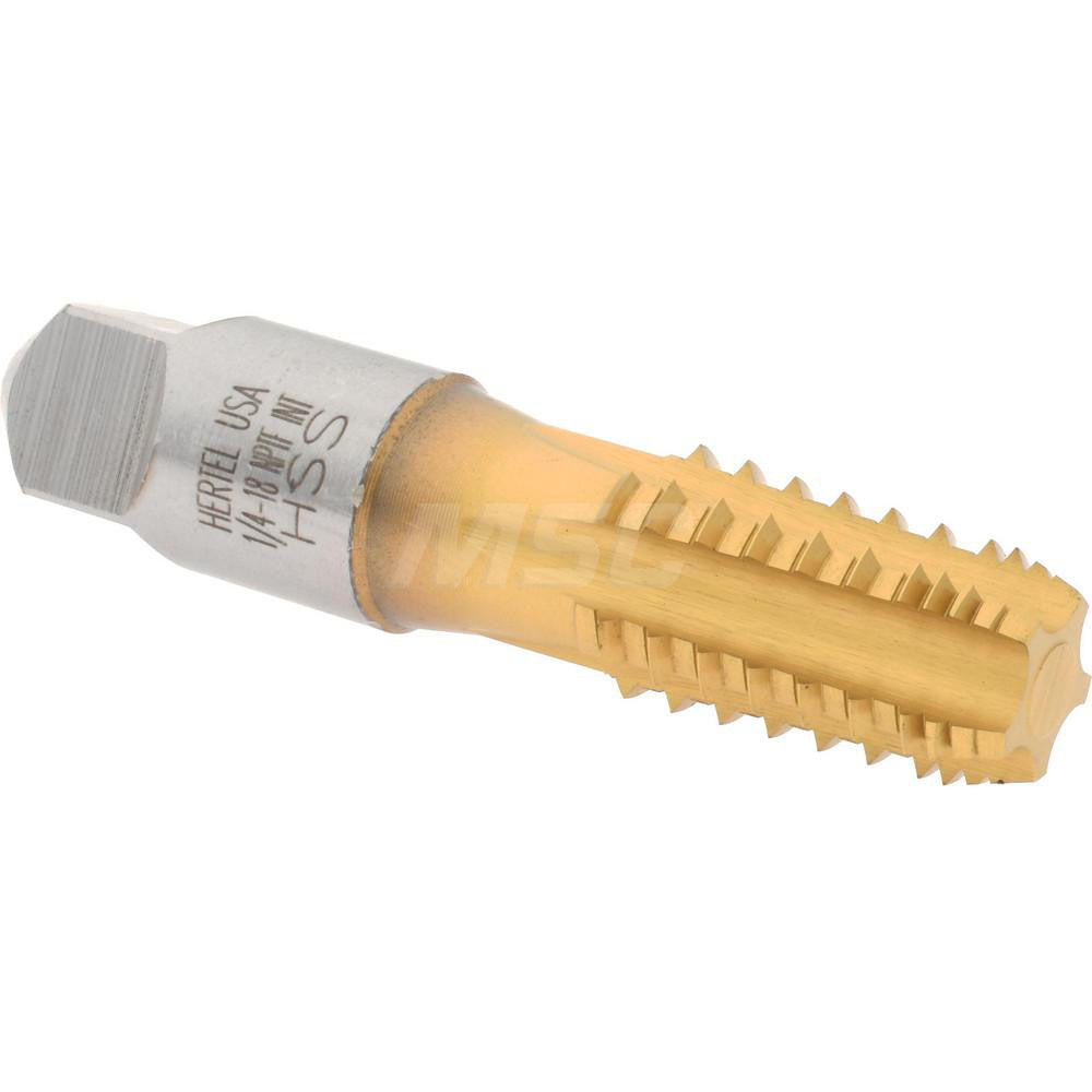 Hertel R127280T-S 1/4-18 NPTF, 5 Flutes, TiN Coated, High Speed Steel, Interrupted Thread Pipe Tap