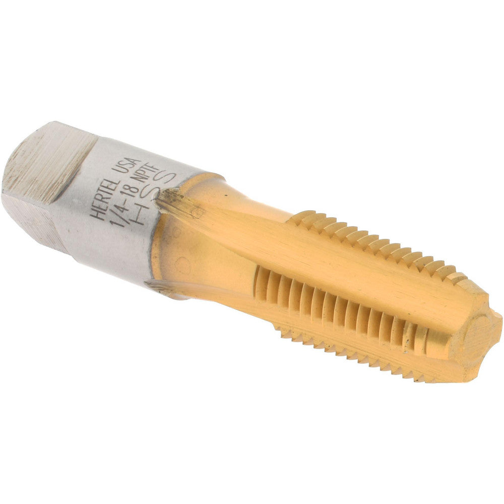 Hertel G127220T-S Standard Pipe Tap 1/4-18, NPTF, 4 Flutes, High Speed Steel, TiN Finish