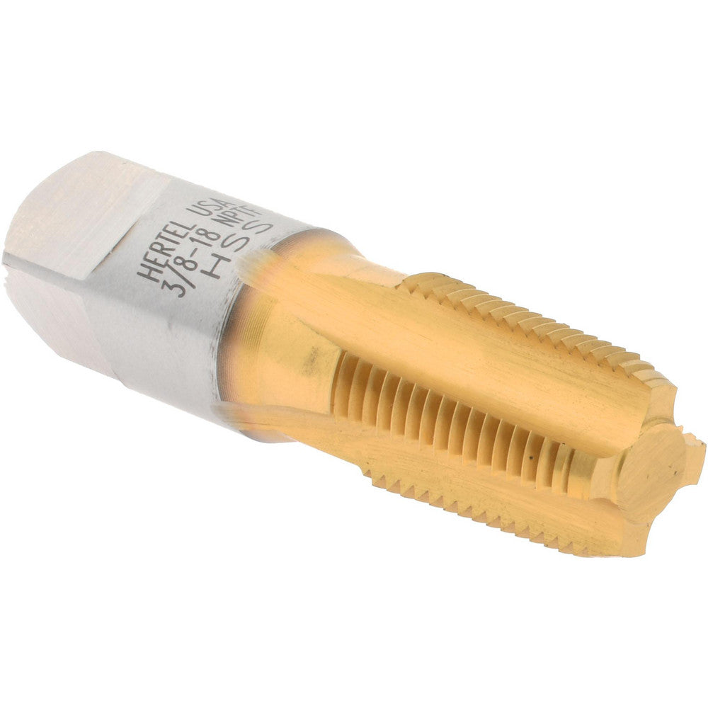 Hertel G127383T-S Standard Pipe Tap 3/8-18, NPTF, 4 Flutes, High Speed Steel, TiN Finish