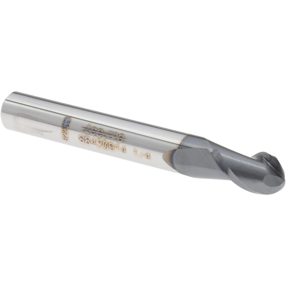 Accupro 88420914 Ball End Mill 1/4" Dia, 3/8" LOC, 2 Flute, Solid Carbide