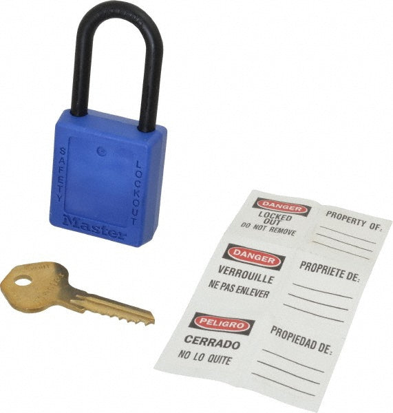 Master Lock 406BLU Lockout Padlock Keyed Different, Key Retaining, Thermoplastic, Plastic Shackle, Blue