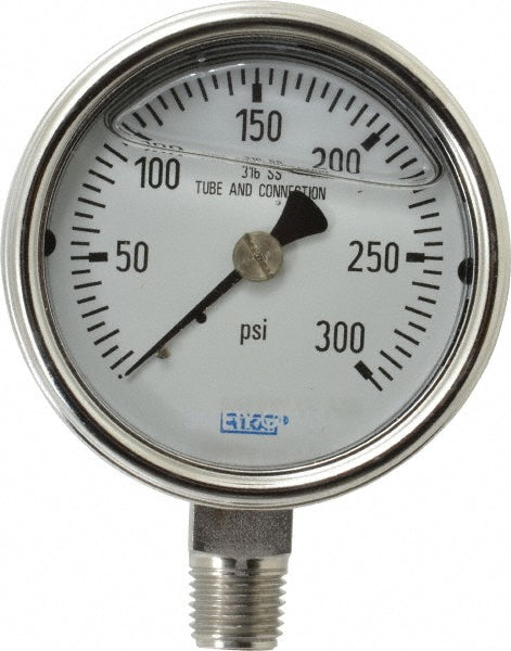 Wika 9831911 Pressure Gauge 2-1/2" Dial, 0 to 300 psi, 1/4" Thread, NPT, Lower Mount
