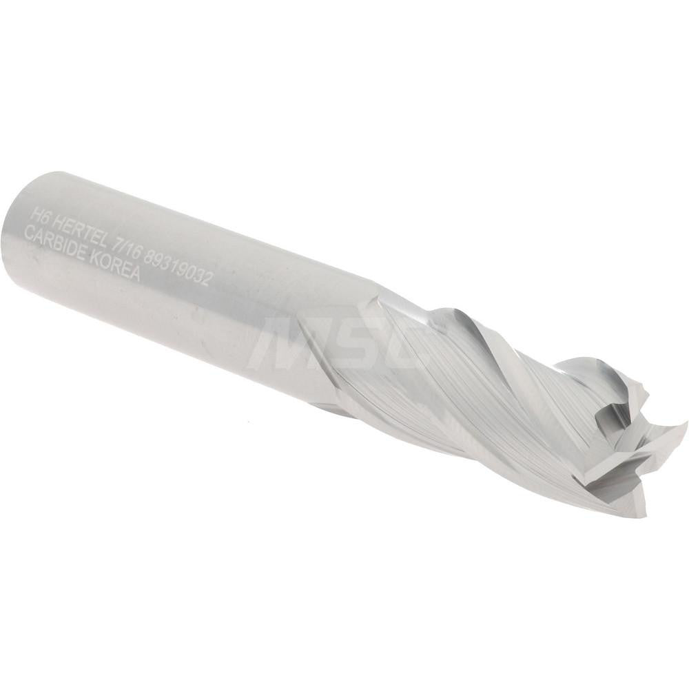 Hertel 89319032 Square End Mill 7/16" Dia, 1" LOC, 4 Flute, Solid Carbide