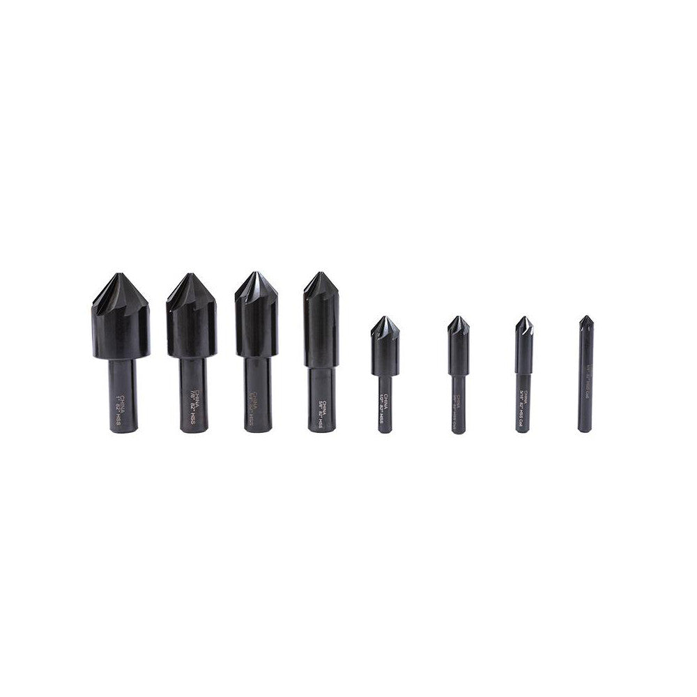 Hertel GX89329825 Countersink Set 8 Pc, 1/4 to 1" Head Dia, 6 Flute, 82 deg Included Angle