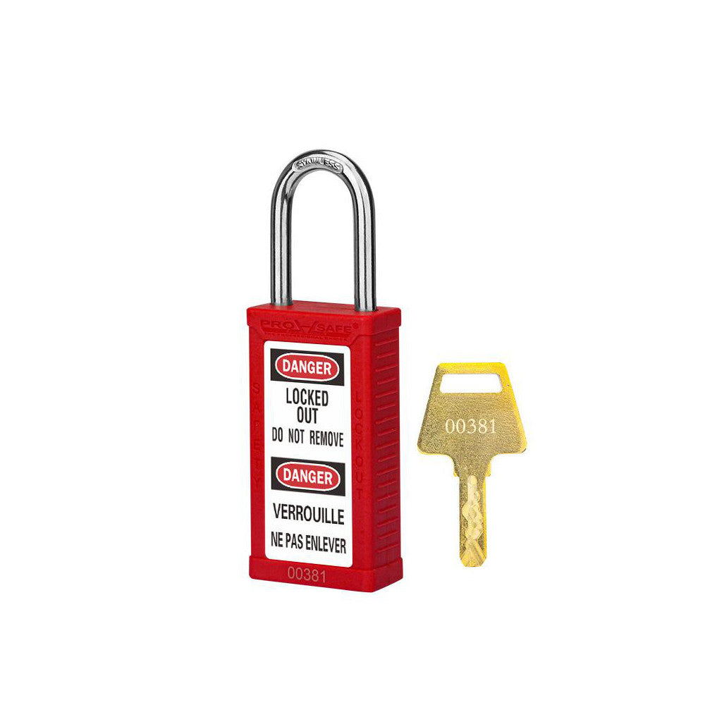 PRO-SAFE BD-G801S Lockout Padlock Keyed Different, Thermoplastic, 1.5™ High, Stainless Steel Shackle, Red