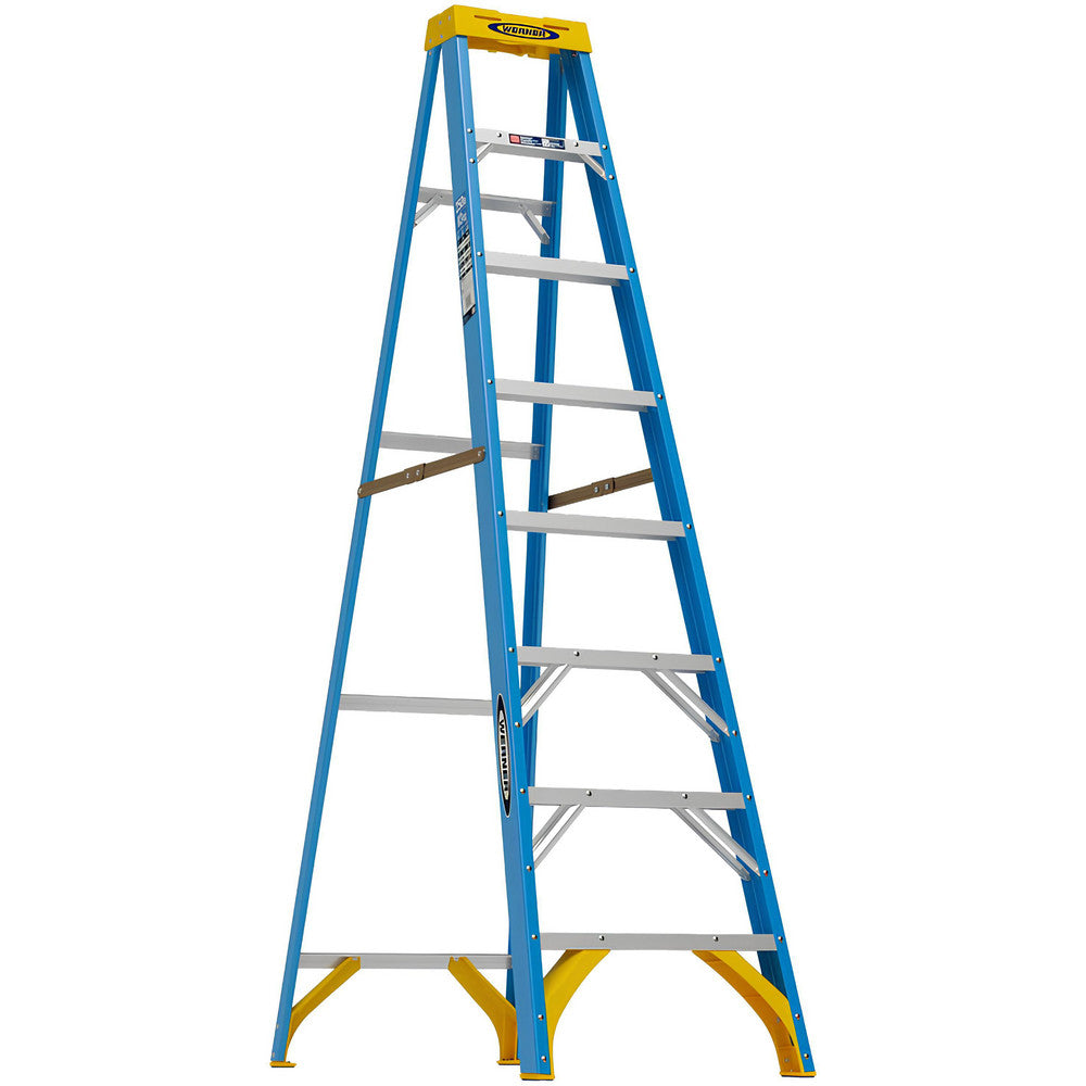 Werner 6008 7 Step Fiberglass Foldable Step Ladder Type I 250 lb Capacity 8' Height