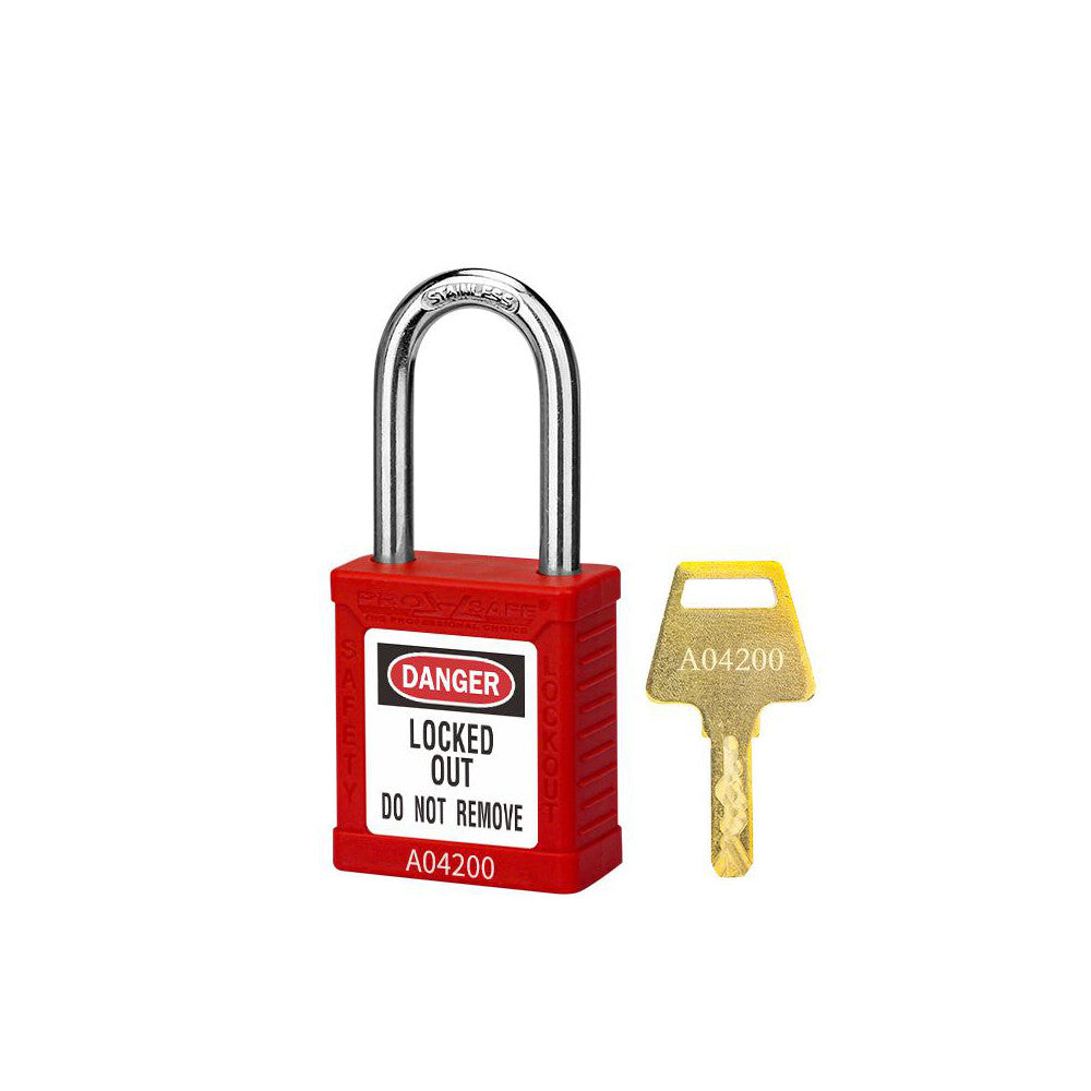 PRO-SAFE BD-G01S Lockout Padlock Keyed Different, Thermoplastic, 1.5™ High, Stainless Steel Shackle, Red