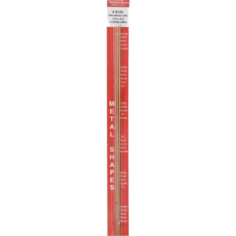 Select 8125 1/16" Outside Dia x 12" Long, Brass Round Tube