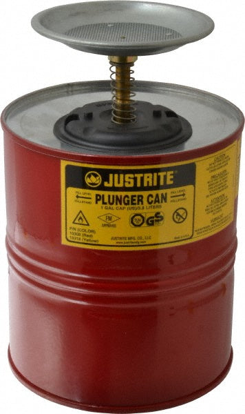 Justrite Mfg. Company 10308 4 Quart Capacity, 10-1/2 Inch High x 7-1/4 Inch Diameter, Steel Plunger Can