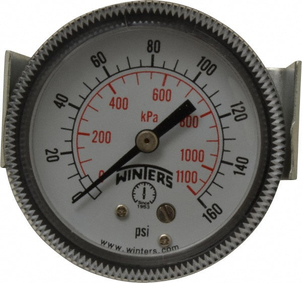 Winters P9U901408UC Pressure Gauge 2" Dial, 0 to 160 psi, 1/8" Thread, NPT, U-Clamp Panel & Center Back Mount