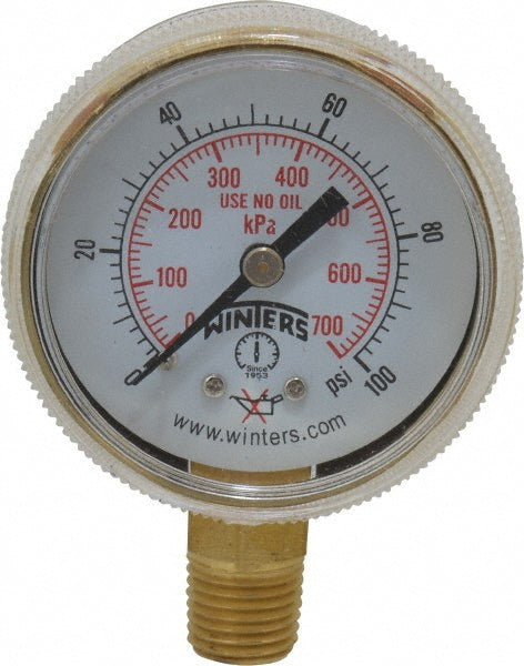 Winters PWL2722 1/4 Inch NPT, 75 Max psi, Brass Case Cylinder Pressure Gauge
