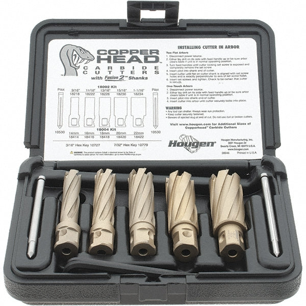 Hougen 18002 8 Piece, 9/16 to 1-1/16" Cutter Diam, 2" Cutting Depth, Carbide-Tipped Annular Cutter Set