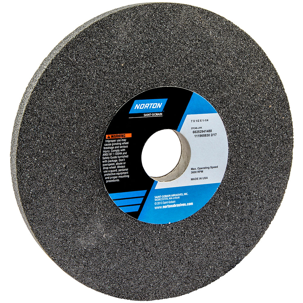 Norton 66252941488 Surface Grinding Wheel 7" Dia, 1/2" Thick, 1-1/4" Hole, 46 Grit, J Hardness