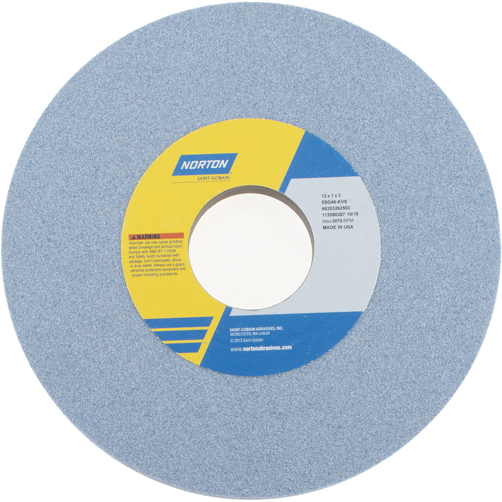 Norton 66253262502 Surface Grinding Wheel 12" Dia, 1" Thick, 3" Hole, 46 Grit, K Hardness