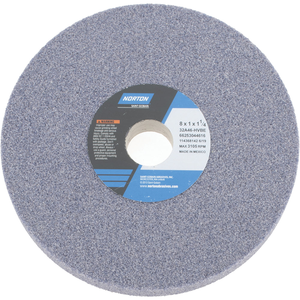 Norton 66253044616 Surface Grinding Wheel 8" Dia, 1" Thick, 1-1/4" Hole, 46 Grit, H Hardness