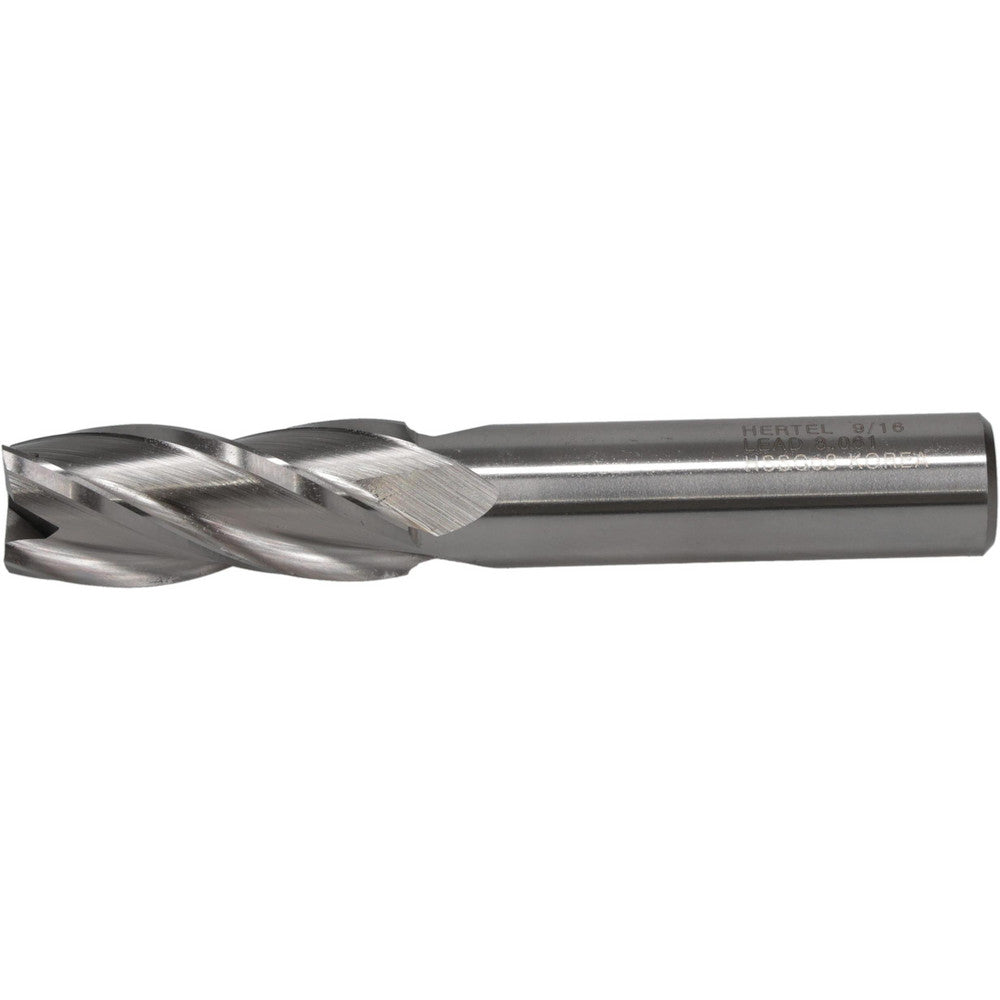 Hertel E2039036 Square End Mill 9/16'' Dia, 1-3/8'' LOC, 1/2'' Shank Dia, 3-3/8'' OAL, 4 Flutes, Cobalt