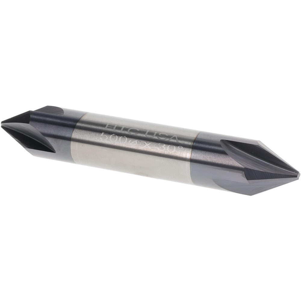 Harvey Tool 18630-C3 Chamfer Mill 1/2" Dia, 1/2" Shank Dia, 60 deg, 4 Flute, Solid Carbide, Double End