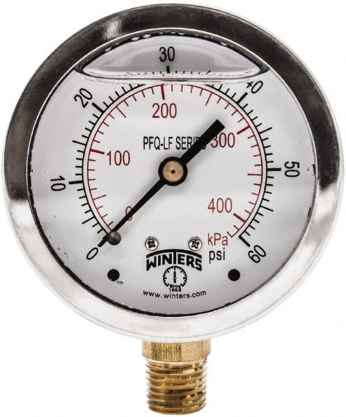 Winters PFQ803LF Pressure Gauge 2-1/2" Dial, 0 to 60 psi, 1/4" Thread, NPT, Lower Mount