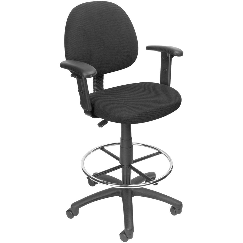 Boss Office Products B1616-BK Adjustable Drafting Chair with Adjustable Arms and Removable Foot Rest 25-1/2 to 30-1/2" Seat Height, 17 x 18-1/2" Seat