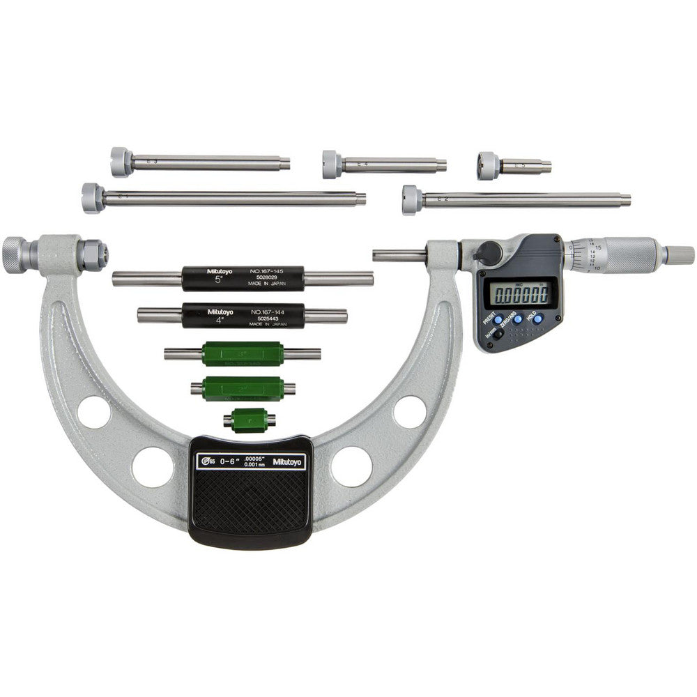 Mitutoyo 340-351-32 Electronic Interchangeable Anvil Micrometer 152.4 mm Range, 6 Anvils