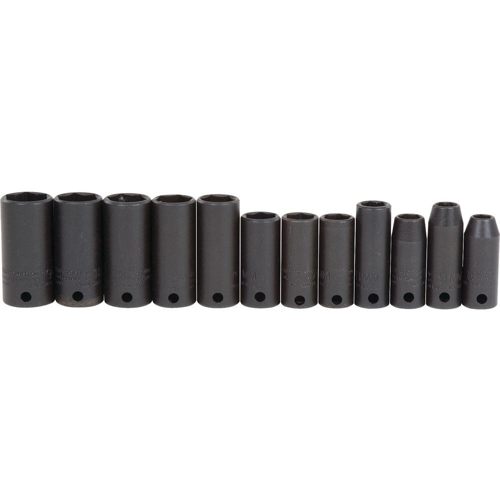 Proto J72217 Deep Impact Thin Wall Socket Set 12 Pc, 3/8" Drive, 8.00 to 19.00" Socket