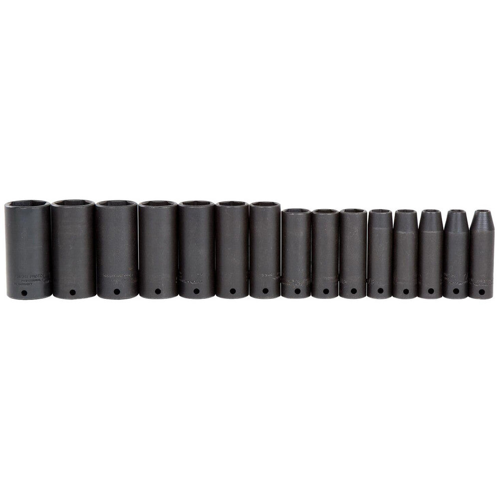 Proto J74117 Deep Impact Thin Wall Socket Set 15 Pc, 1/2" Drive, 3/8 to 1-1/4" Socket