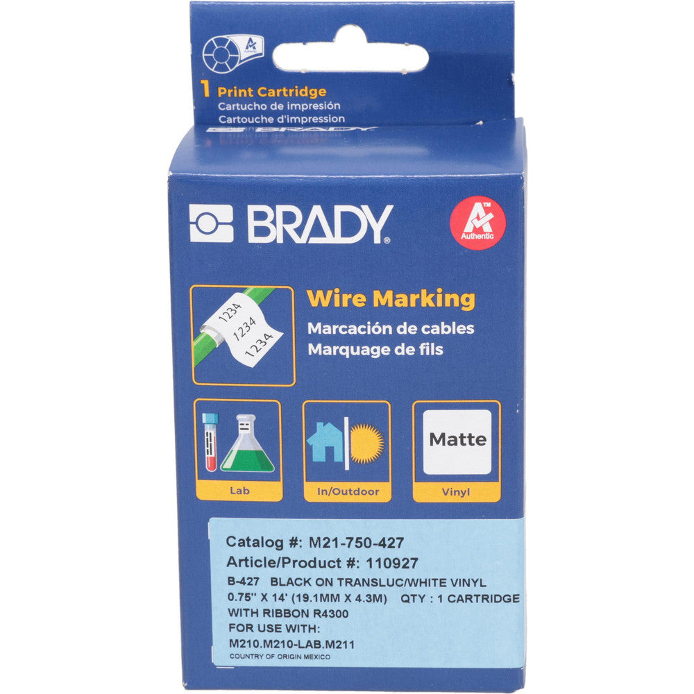 Brady 110927 Vinyl Tape 3/4" x 14', Translucent & White