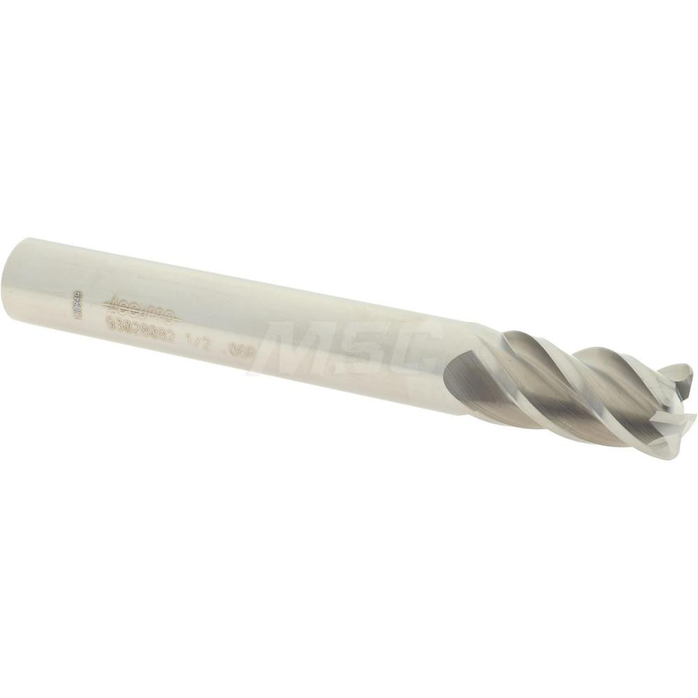 Accupro 93028082 Corner Radius End Mill 1/2" Dia, 1" LOC, 0.06" Radius, 4 Flutes, Solid Carbide