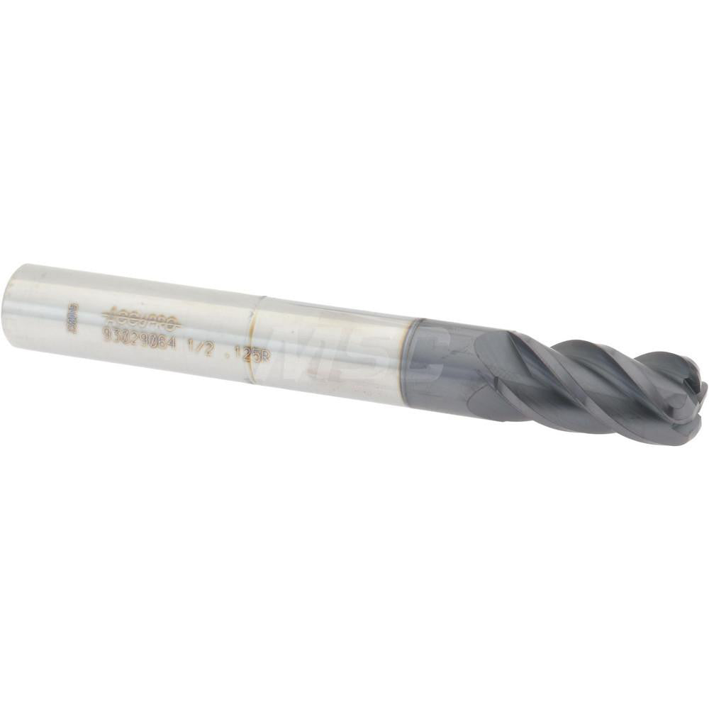 Accupro 93029064 Corner Radius End Mill 1/2" Dia, 1" LOC, 1/8" Radius, 4 Flutes, Solid Carbide