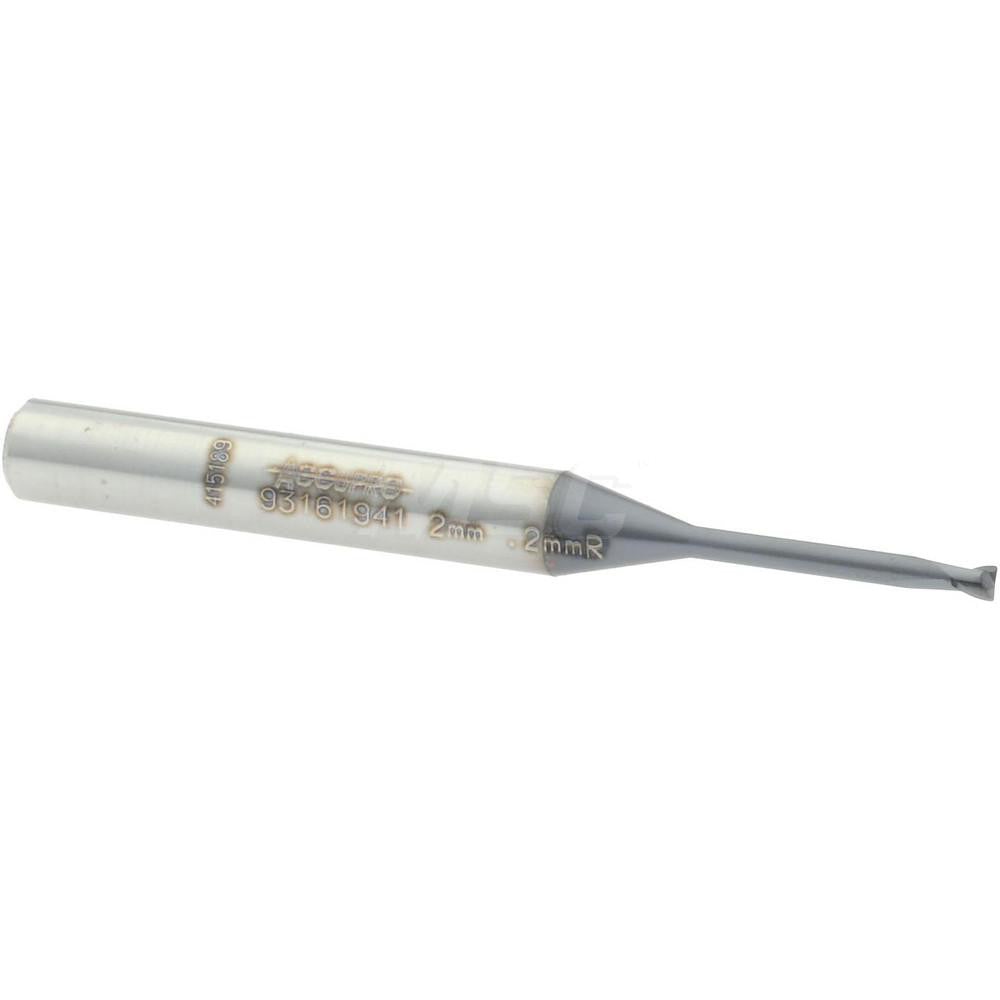 Accupro 93161941 Corner Radius End Mill 2 mm Dia, 2 mm LOC, 0.2 mm Radius, 2 Flutes, Solid Carbide