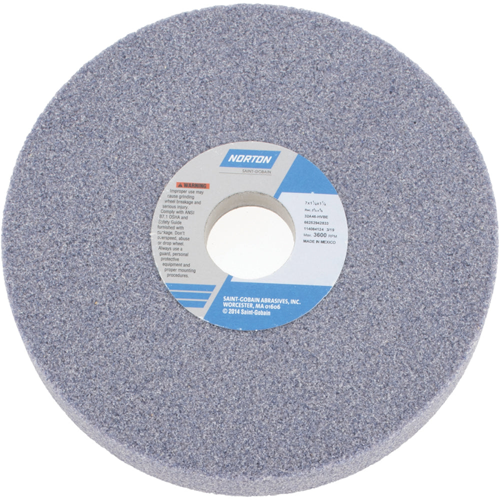 Norton 66252942833 Surface Grinding Wheel 7" Dia, 1-1/4" Thick, 1-1/4" Hole, 46 Grit, H Hardness