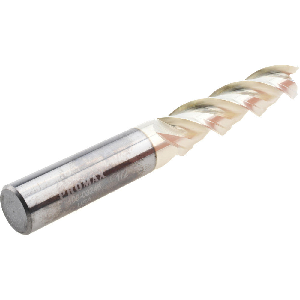 ProMax 109-03246 Square End Mill 1/2'' Dia, 2'' LOC, 1/2'' Shank Dia, 4'' OAL, 3 Flutes, Solid Carbide