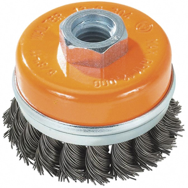WALTER Surface Technologies 13G504 Cup Brush 5" Dia, 0.0200" Wire Dia, Steel, Knotted