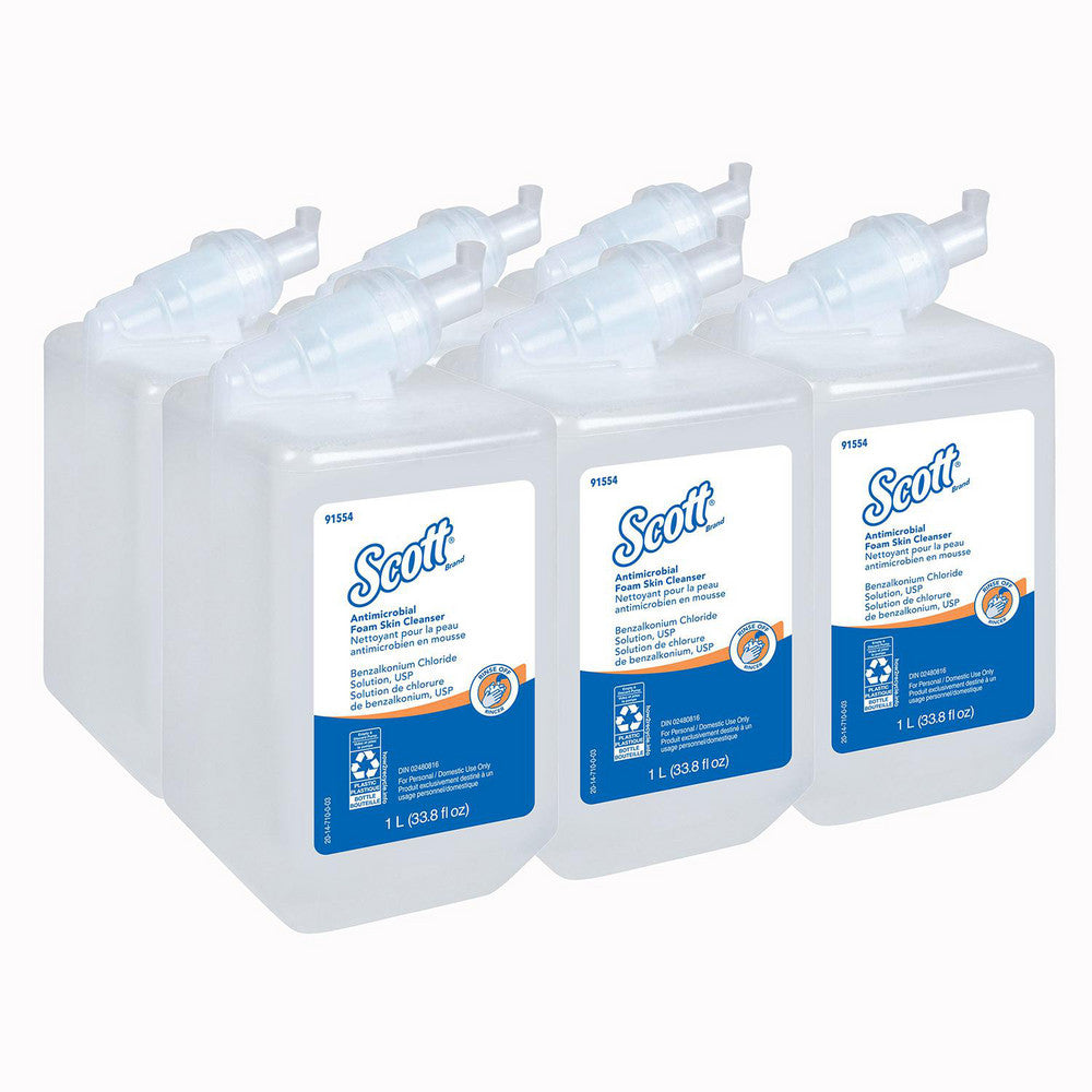 Scott 91554 Antimicrobial Foam Skin Cleanser, 1.0 L Manual Hand Soap Refills, Clear, Unscented, 0.1% Benzalkonium Chloride