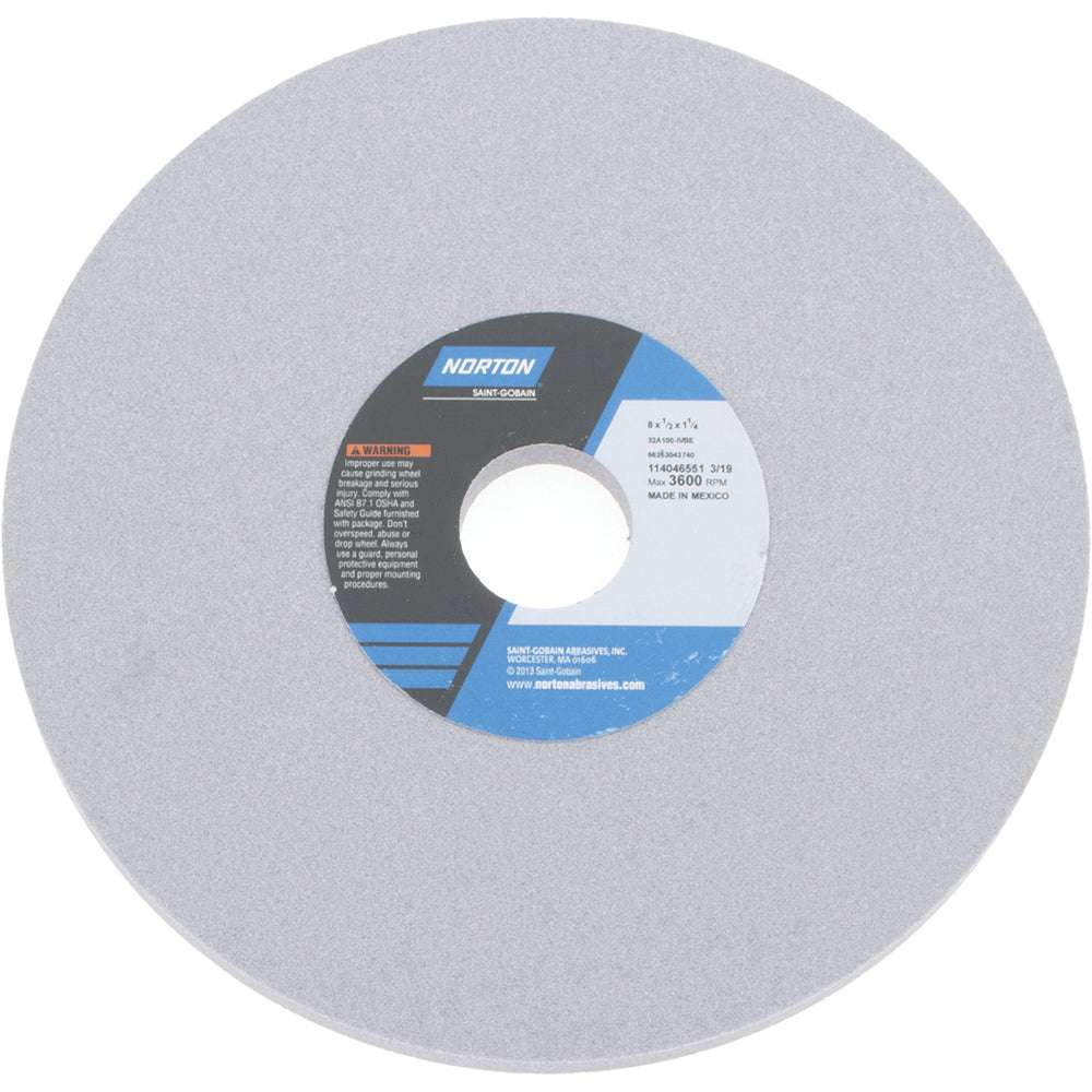 Norton 66253043740 Surface Grinding Wheel 8" Dia, 1/2" Thick, 1-1/4" Hole, 100 Grit, I Hardness