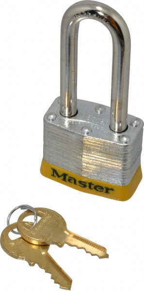 Master Lock 3LHYLW Lockout Padlock Keyed Different, Laminated Steel, 2" High, Steel Shackle, Yellow