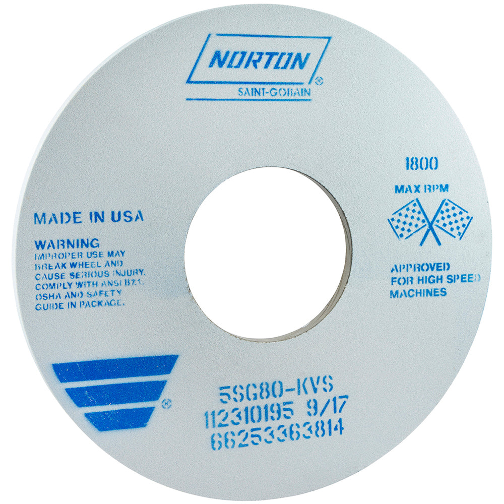 Norton 66253363814 Surface Grinding Wheel 14" Dia, 1/2" Thick, 5" Hole, 80 Grit, K Hardness