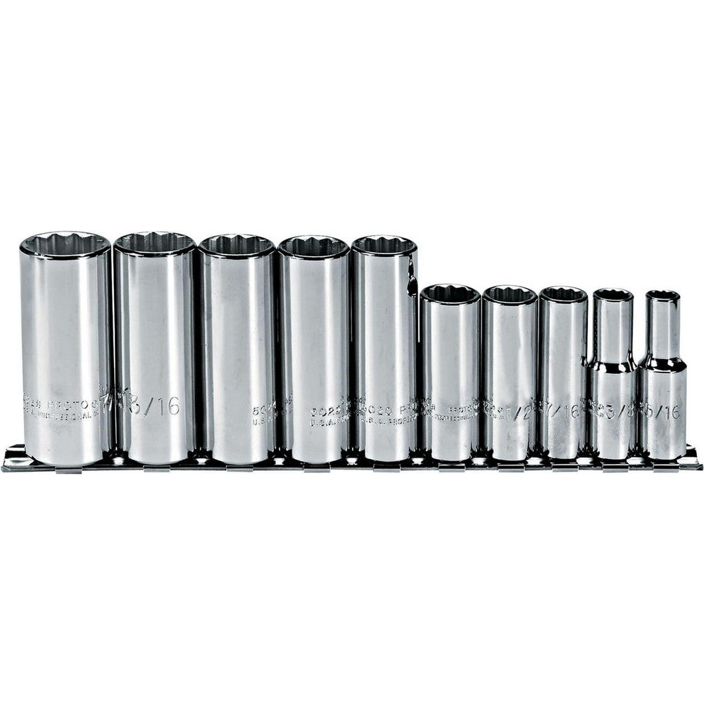 Proto J52107 Deep Socket Set 10 Pc, 3/8" Drive, 5/16 to 7/8" Socket