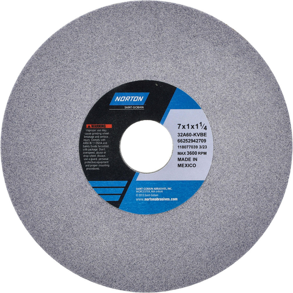 Norton 66252942709 Surface Grinding Wheel 7" Dia, 1" Thick, 1-1/4" Hole, 60 Grit, K Hardness