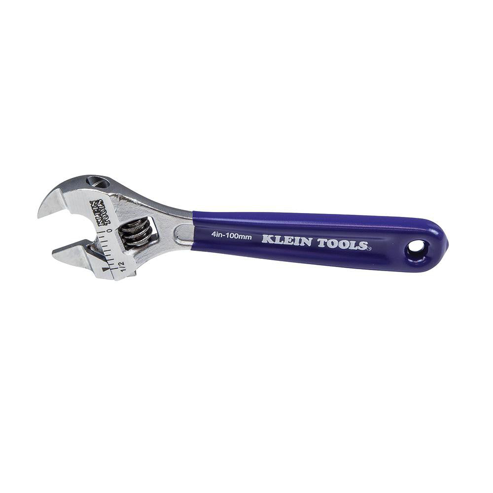 Klein Tools D86932 Adjustable Wrenches Overall Length (Inch) 4 Finish Chrome Handle Type Cushioned Grip Measuring Scale Yes Jaw Capacity (Inch) 1/2 Ratcheting No