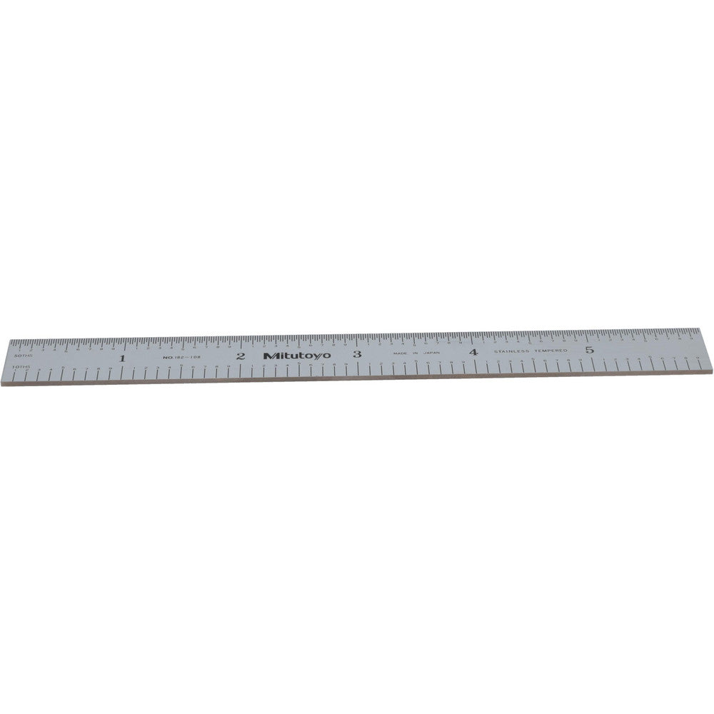 Mitutoyo 182-108 Steel Rule 6" OAL, Inch & Metric Graduation, Rigid, 3/4" OAW