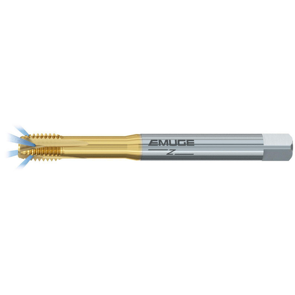 Emuge B1088F01.0060 Spiral Point Tap M6x1 Metric, 3 Flutes, Plug Chamfer, 6HX Class of Fit, High-Speed Steel-E-PM, TiN-70 Coated